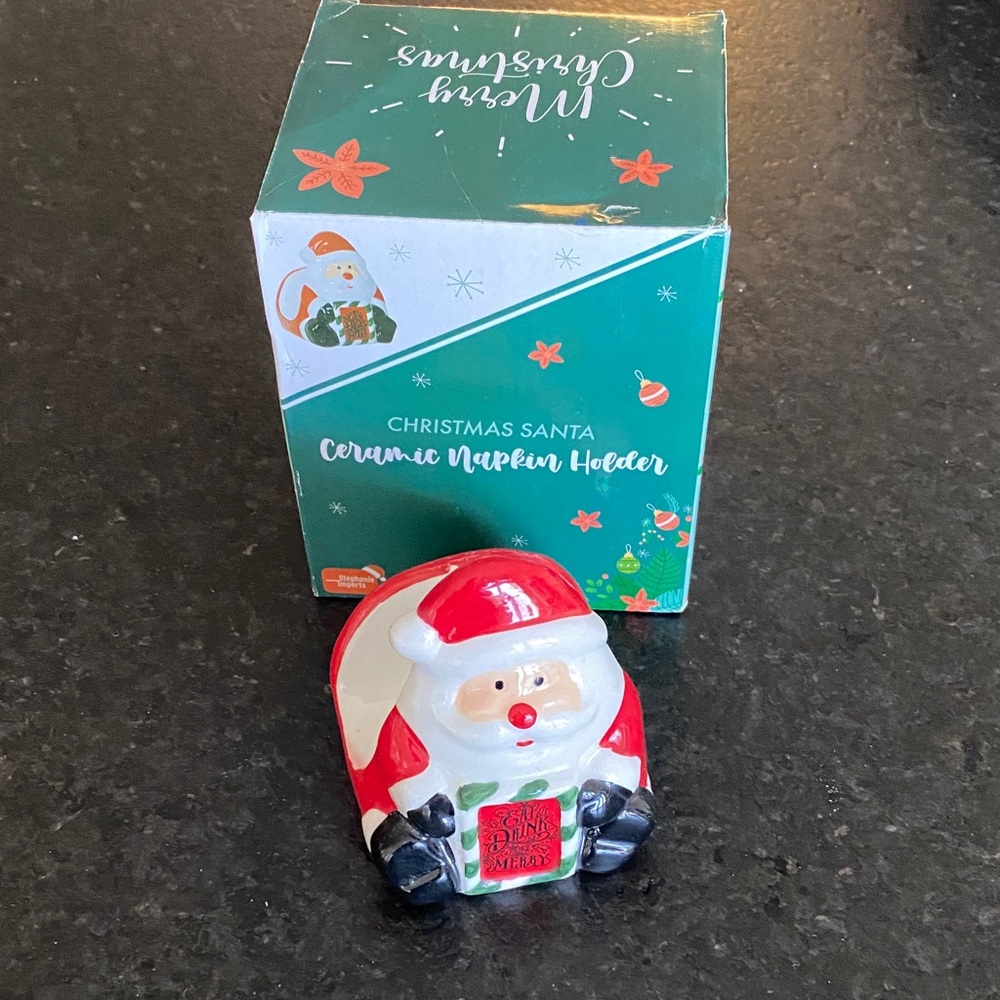 Festive Santa Ceramic Napkin Holder - Red and White